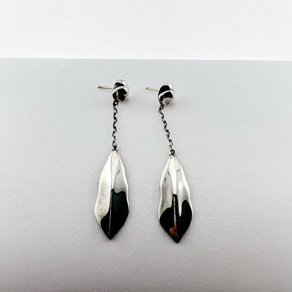 Tiffany & Co Sterling Silver Earrings Nature Leaf Feather Dangle Drop Vintage